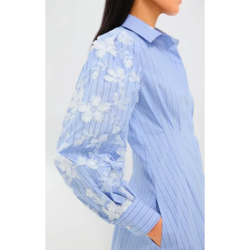 Tuckernuck Corinne Blue Stripe Floral Sleeve Mini Shirt Dress NWT Small - Picture 2 of 6